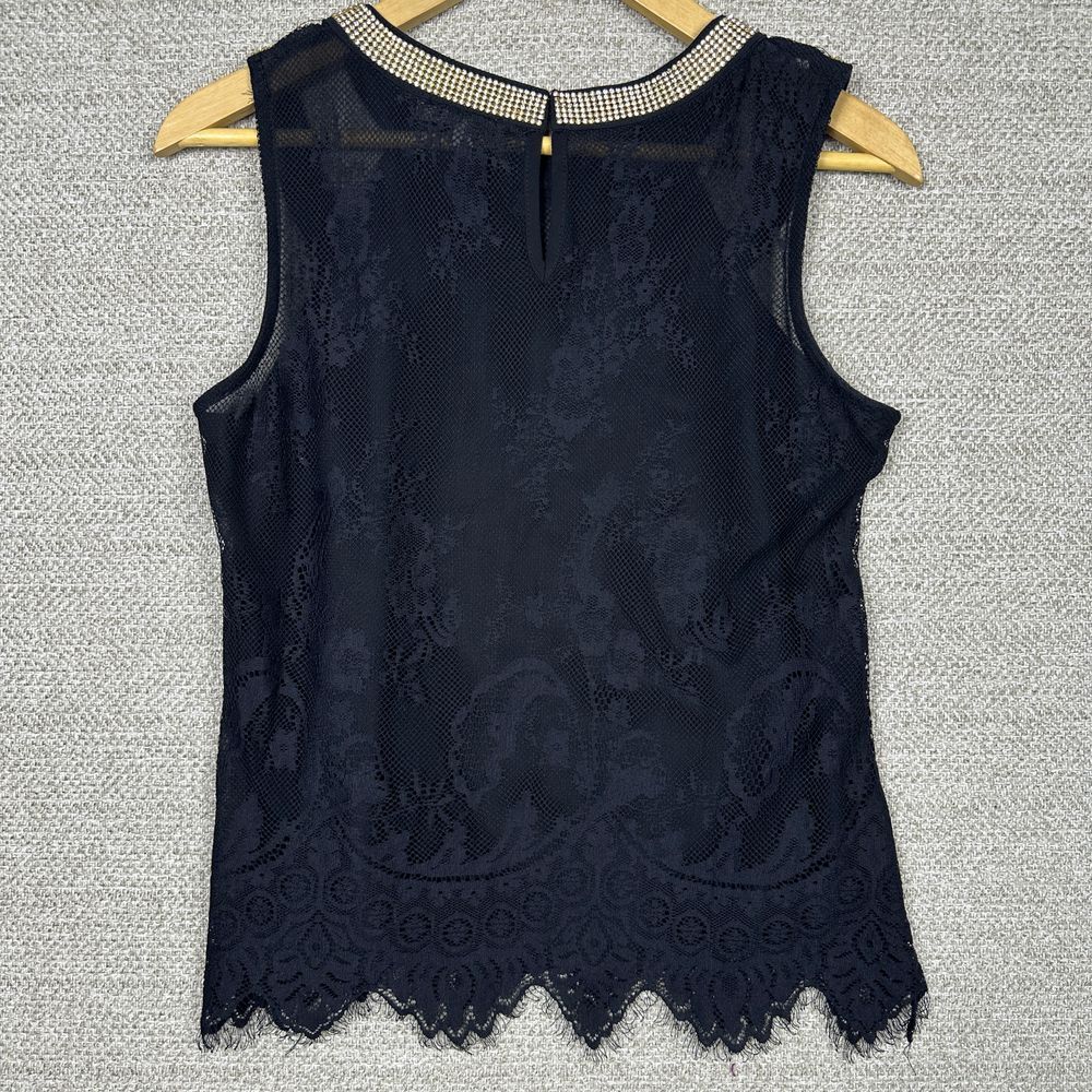 A'Gaci Sz M Top Black Crystal Lace Tank Vegas Fairy Whimsigoth Mob Wife Party - Picture 8 of 10
